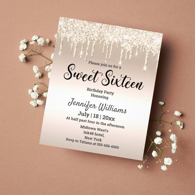 sweet sixteen golden dripping glitters invitation flyer (Creator Uploaded)