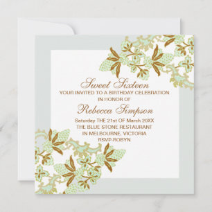 Sweet Sixteen Green Flowers Birthday Invitation