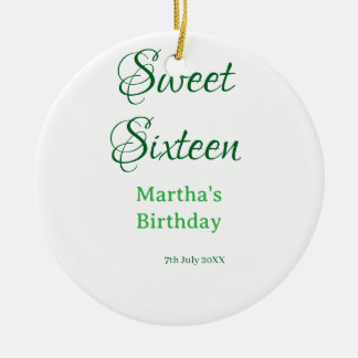 Sweet Sixteen green name date calligraphy boho ret Ceramic Ornament