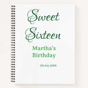 Sweet Sixteen green name date calligraphy boho ret Notebook