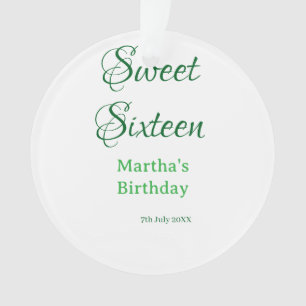 Sweet Sixteen green name date calligraphy boho ret Ornament