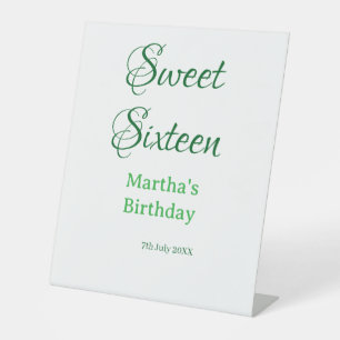 Sweet Sixteen green name date calligraphy boho ret Pedestal Sign