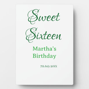 Sweet Sixteen green name date calligraphy boho ret Plaque