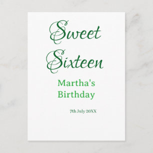 Sweet Sixteen green name date calligraphy boho ret Postcard