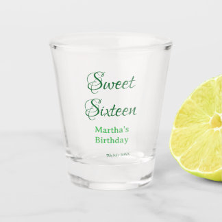 Sweet Sixteen green name date calligraphy boho ret Shot Glass