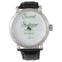 Sweet Sixteen green name date calligraphy boho ret