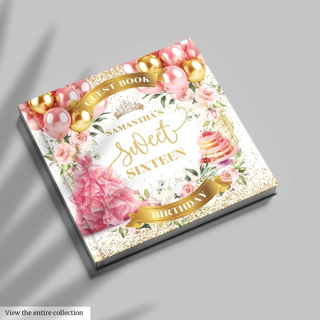Sweet Sixteen Guest Book Blush Gold Glitter (Chic Blush Gold Guest Book Sweet Sixteen)