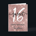 Sweet Sixteen Happy Birthday Rose Gold Chic Card<br><div class="desc">Modern trendy sweet sixteen birthday card featuring calligraphy script sweet and number 16 on a rose gold shimmer background. Personalise with a name and add your message inside.</div>