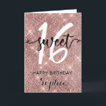 Sweet Sixteen Happy Birthday Rose Gold Chic Card<br><div class="desc">Modern trendy sweet sixteen birthday card featuring calligraphy script sweet and number 16 on a rose gold shimmer background. Personalise with a name and add your message inside.</div>