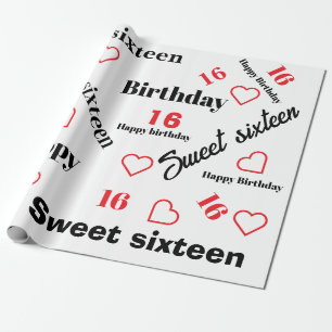 Sweet sixteen happy birthday wrapping paper