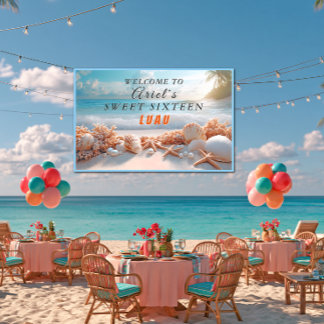 Sweet Sixteen Hawaiian Luau Starfish Pearls Banner