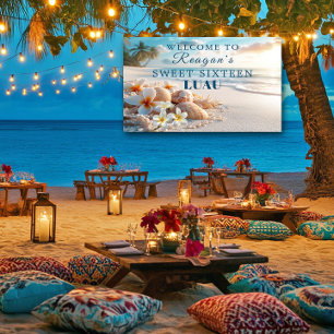 Sweet Sixteen Hawaiian Luau Tropical Beach Flowers Banner