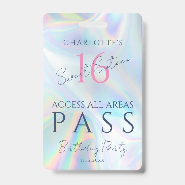 Sweet Sixteen Holographic VIP Access Invitation ID Badge (Front)