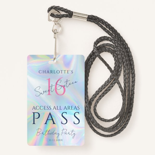 Sweet Sixteen Holographic VIP Access Invitation ID ID Badge (Front with Lanyard)