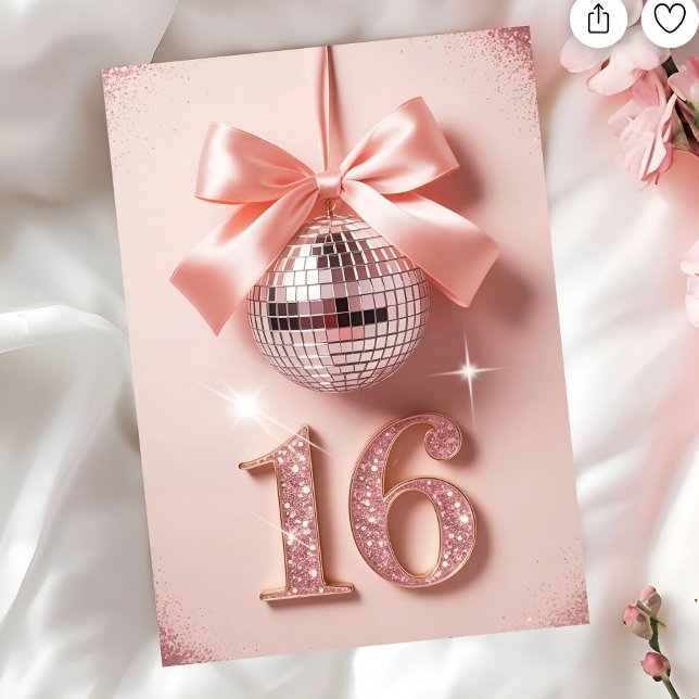 Sweet Sixteen in Pink Bows & Sparkle Card (Creator Uploaded)