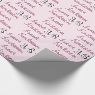 Sweet Sixteen in Pink with Number 16 on Light Pink Wrapping Paper