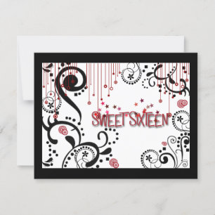 Sweet Sixteen Invitation Black, White & Red