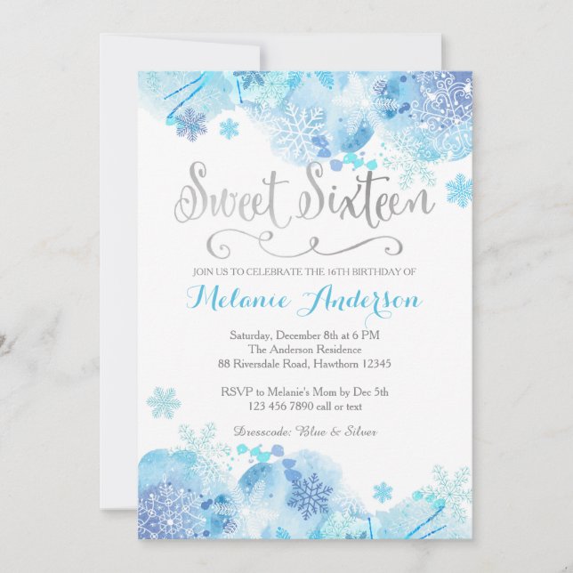 Sweet Sixteen invitation, Winter Wonderland Invitation (Front)