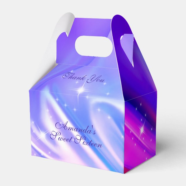 Sweet Sixteen Iridescent Pink Purple Blue Favour Box (Front Side)
