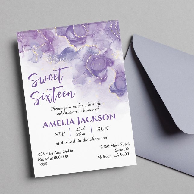 Sweet Sixteen lavender & purple floral birthday  Invitation (Creator Uploaded)