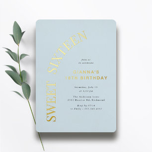 Sweet Sixteen   Light Blue and Gold 16th Birthday
