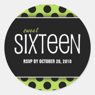 Sweet Sixteen Lime Green Dot   RSVP Envelope Seals