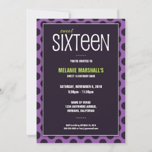 Sweet Sixteen Lime & Purple   Party Invitations