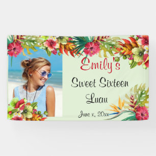 Sweet Sixteen Luau, Red Hibiscus, Custom Banner