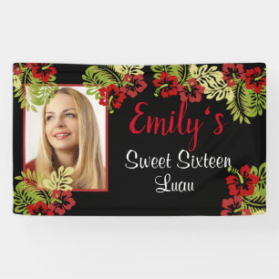 Sweet Sixteen Luau, Red Hibiscus, Photo Banner