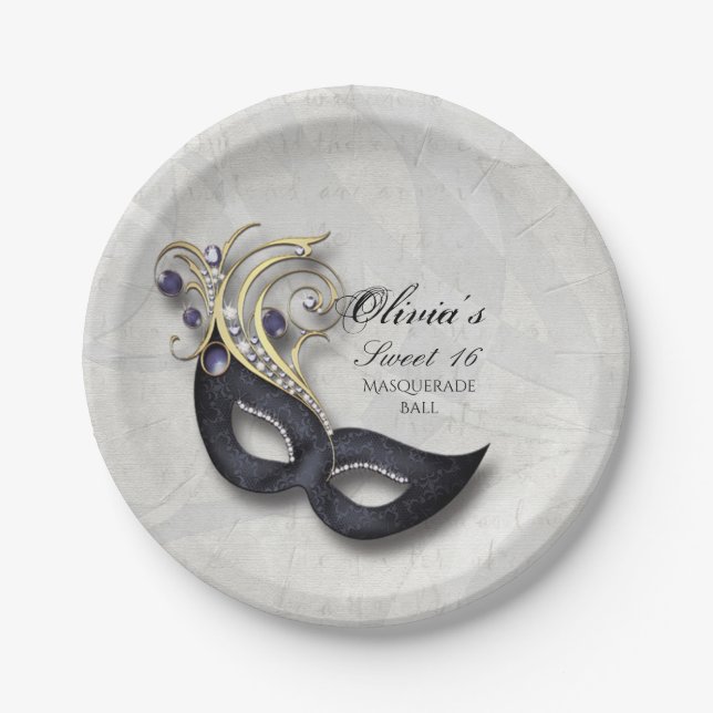 Sweet Sixteen Masquerade Paper Plates (Front)