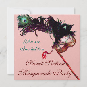 SWEET SIXTEEN MASQUERADE PARTY ,Pink Gold Metallic Invitation