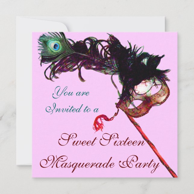 SWEET SIXTEEN MASQUERADE PARTY ,Pink Ice Metallic Invitation (Front)