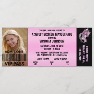Sweet Sixteen Masquerade VIP Admission Ticket Invitation
