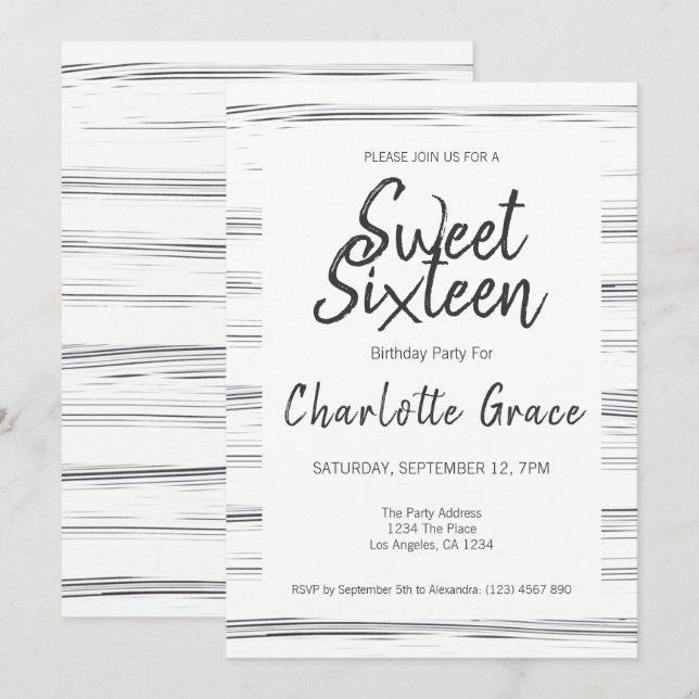 Sweet Sixteen Modern Birthday Party Invitation (Front/Back)