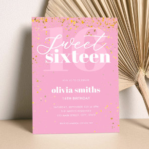 Sweet Sixteen Modern Pink 16th Birthday Invitation