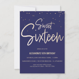 Sweet Sixteen Navy Blue & Gold Party Invitation