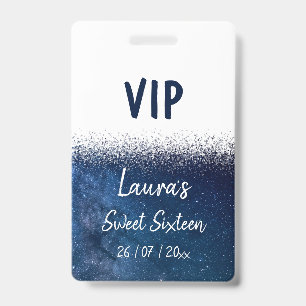 Sweet Sixteen Navy Blue White VIP badge ID Badge