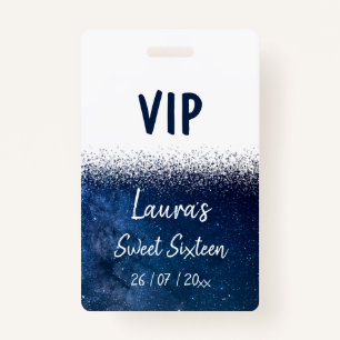 Sweet Sixteen Navy Blue White VIP badge ID Badge