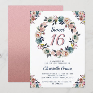 Sweet Sixteen Navy Pink Girl 16th Birthday Party Invitation