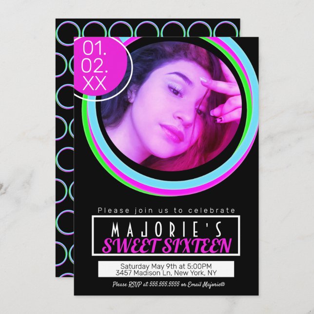 Sweet Sixteen Neon Party Club Style Glow Invitation (Front/Back)