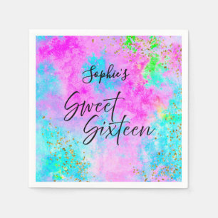 Sweet Sixteen Neon Watercolor Party Napkin