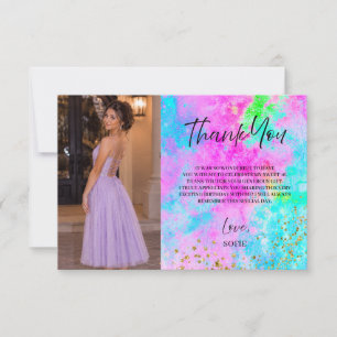 Sweet Sixteen Neon Watercolor  Thank You Card