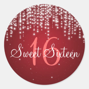 Sweet Sixteen Night Dazzle Red Classic Round Sticker