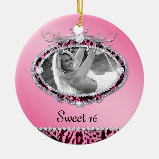 Sweet Sixteen Ornament Gift Leopard Pink Photo (Front)