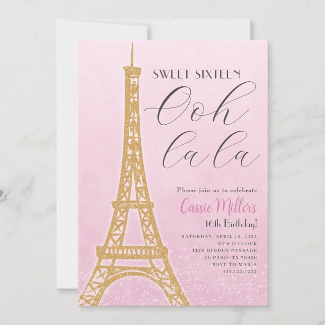 Sweet Sixteen Paris Birthday Party Invitation (Front)