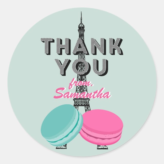 Sweet Sixteen Paris Thank You Birthday Sticker (Front)