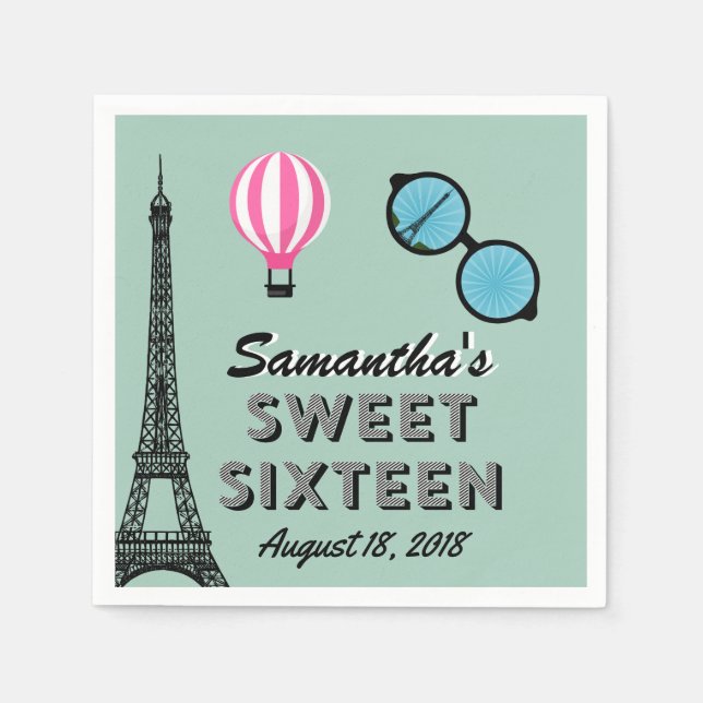 Sweet Sixteen Paris Theme Birthday Paper Napkin (Front)