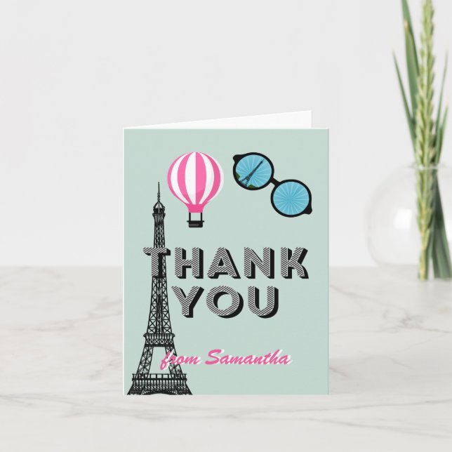 Sweet Sixteen Paris Theme Birthday Thank You Card (Front)
