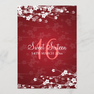 Sweet Sixteen Party Cherry Blossom Red Invitation