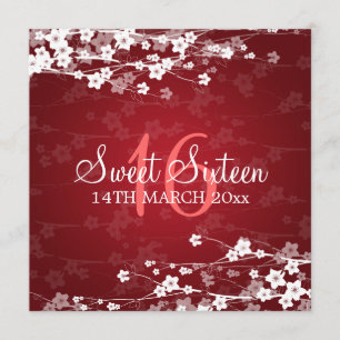 Sweet Sixteen Party Cherry Blossom Red Invitation